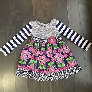 Counting Daisies Girls Striped and Floral Long Sleeve Dress Size 4